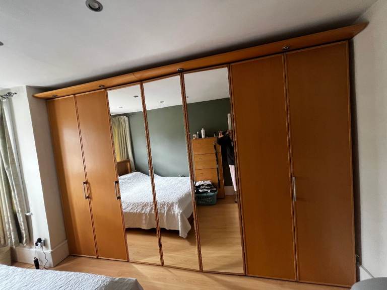 Hülsta German Designer Beechwood Wardrobe System – 3 Double + 1 Single Mirrored Wardrobes 
