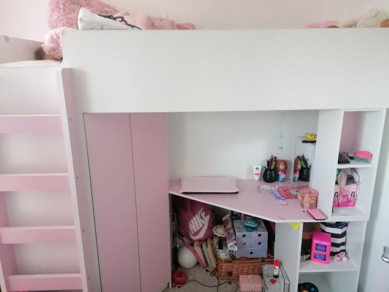 Kids High Sleeper Bed with Desk and Storage