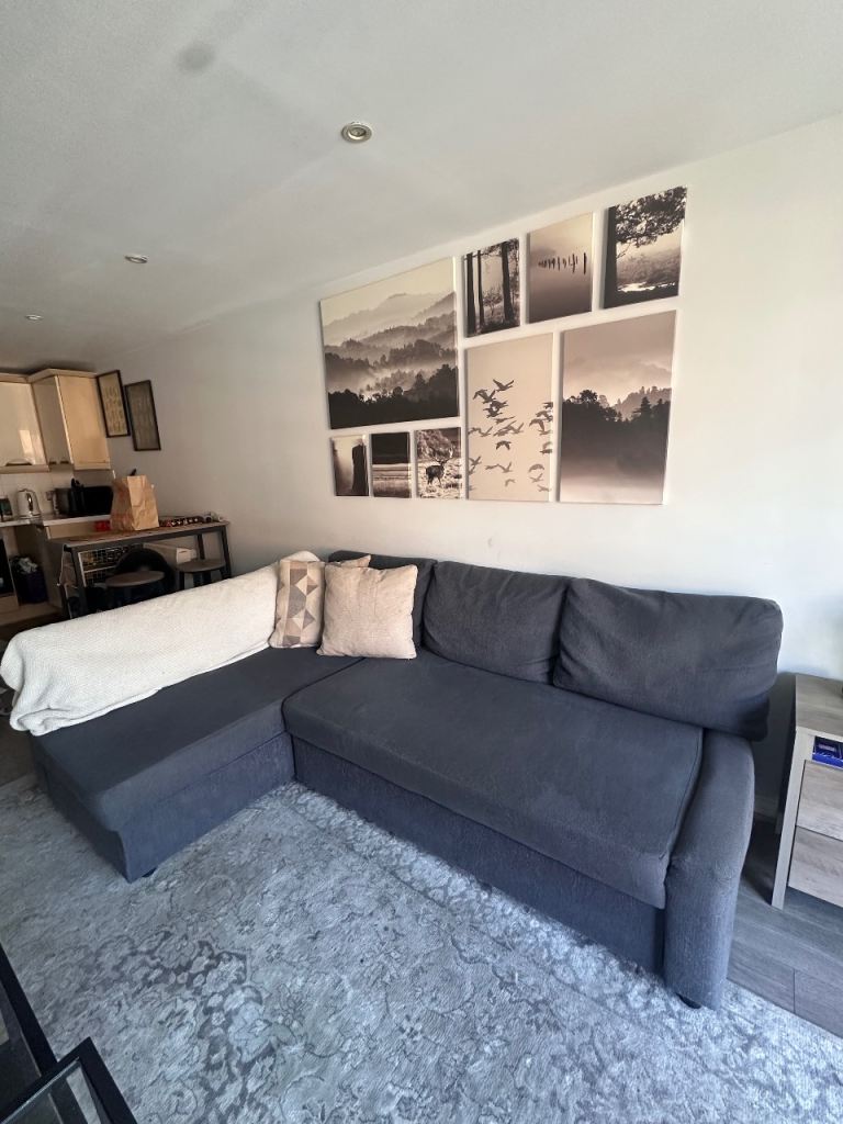 Grey Corner Sofa Bed – Good Condition, Fabric