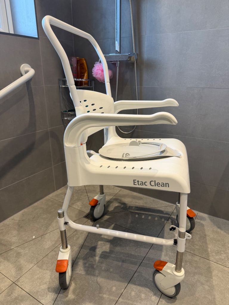 Etac clean wheeled shower commode chair height adjustable 