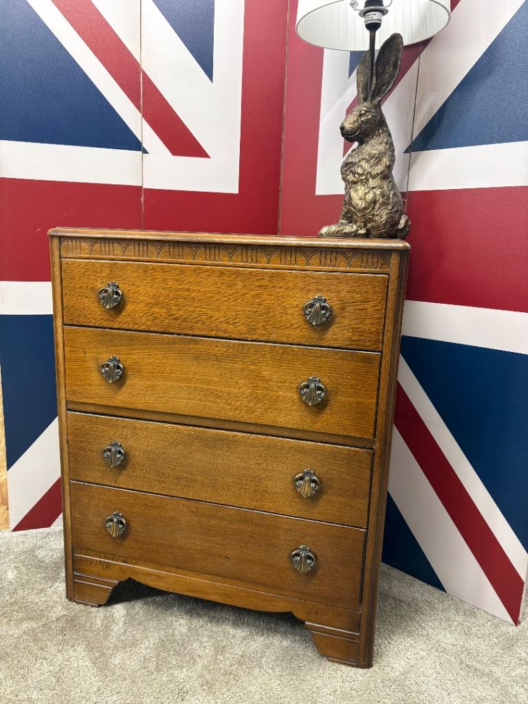 Delivery can be arranged. Vintage Lebus Walnut Chest of Drawers – 4 Drawer, mid century.