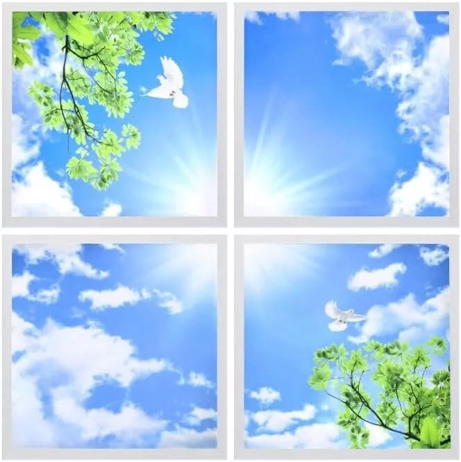 4 Pcs Sky Cloud Sun Trees Pigeons LED Ceiling Panel Lights, Fitting 600x600mm Suspended Ceiling