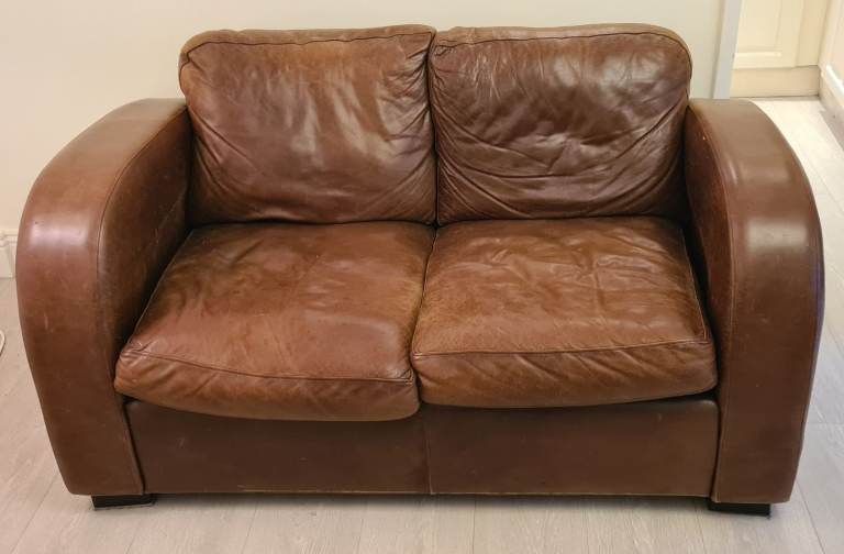 Premium vintage retro genuine leather sofa - brown, 2 seater