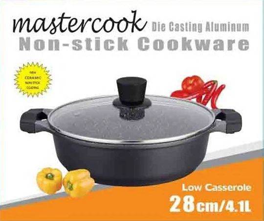 Master cook Die Casting Aluminium Non-Stick Low Shallow Casserole Dish with Glass Lid 28cm/4.1Ltr