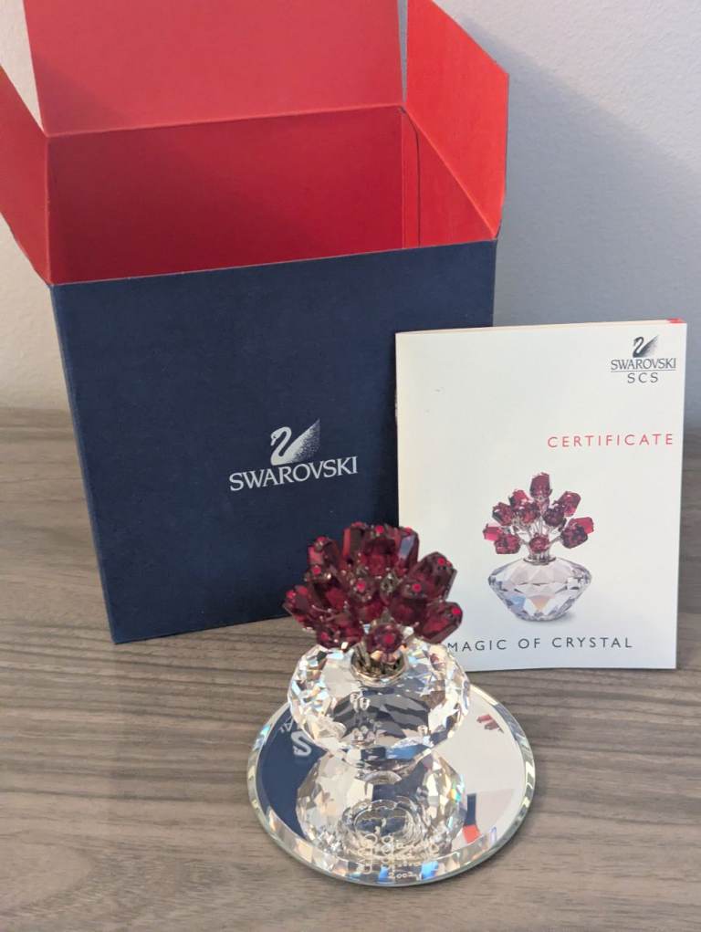 Swarovski crystal vase of red roses