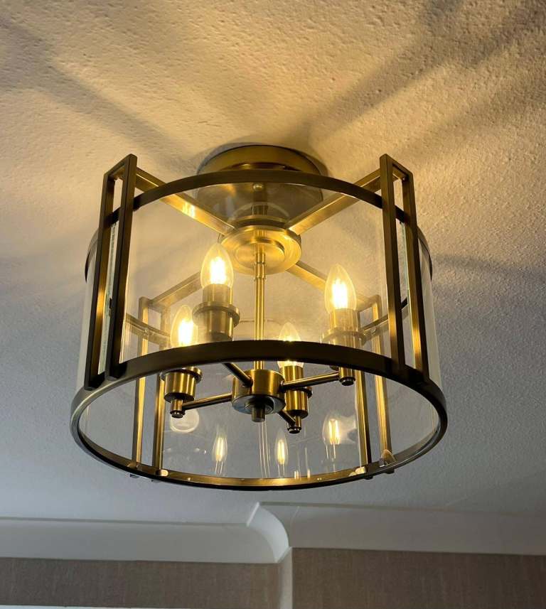 Two x Diyas Eaton Antique Brass 4 Light Semi-Flush Ceiling Lights