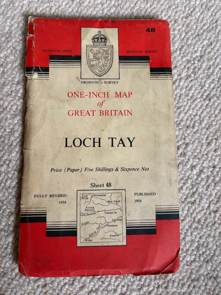 Vintage 1956 One Inch Map of Great Britain 'Loch Tay' Scotland
