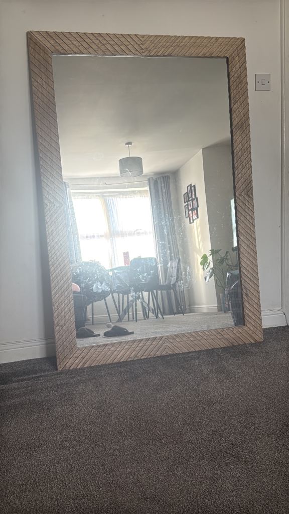 Large Geometric Carved Wooden Mirror