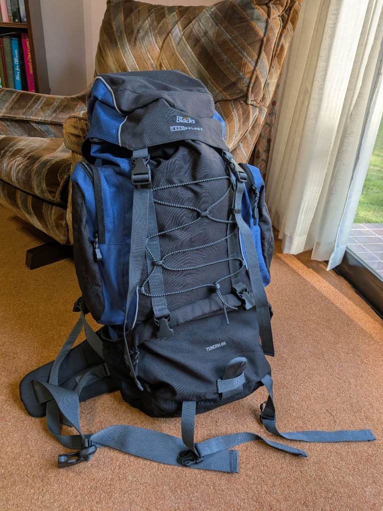 Blacks Tundra 65 litre blue and grey rucksack, used once 