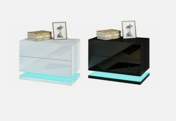 *BRAND NEW* Bella Bedside Table with RGB LED Light White/Black