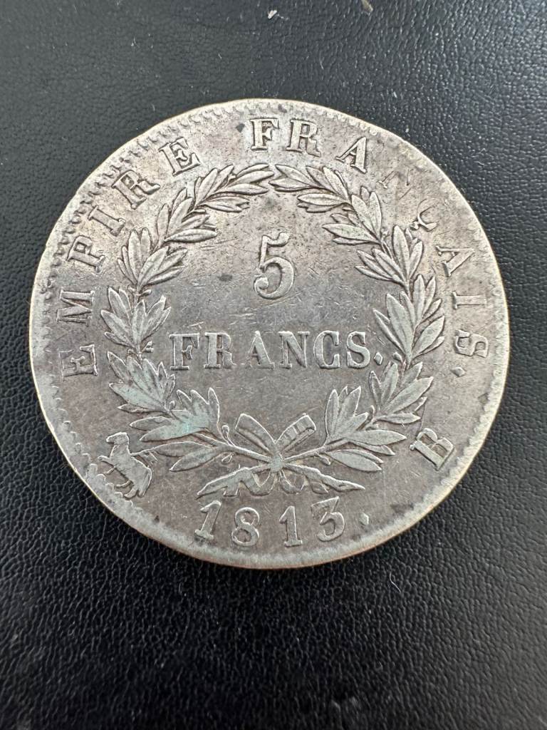 Silver French 5 franc coin dated 1813 - Napoleon Bonaparte