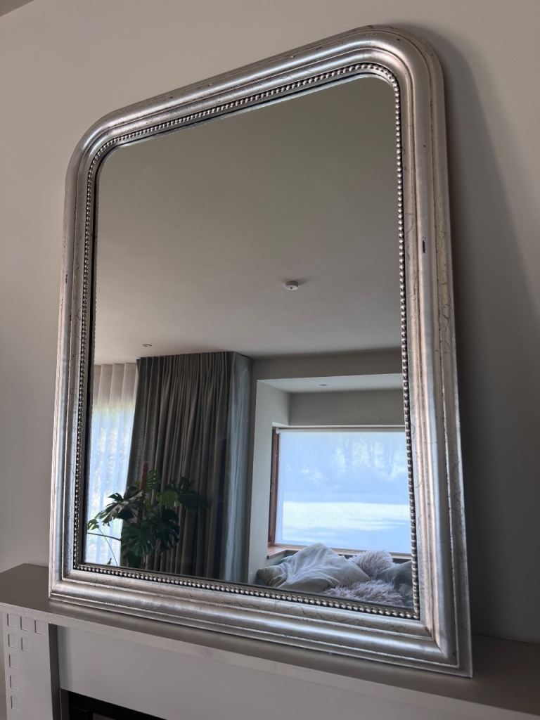 The White Company Chiltern Style Large Silver Distressed Arched Mantel Mirror 108cm x 85cm