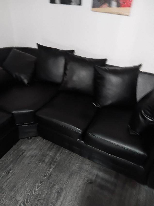 Black Leather Corner Sofa with Cushions  brand new 