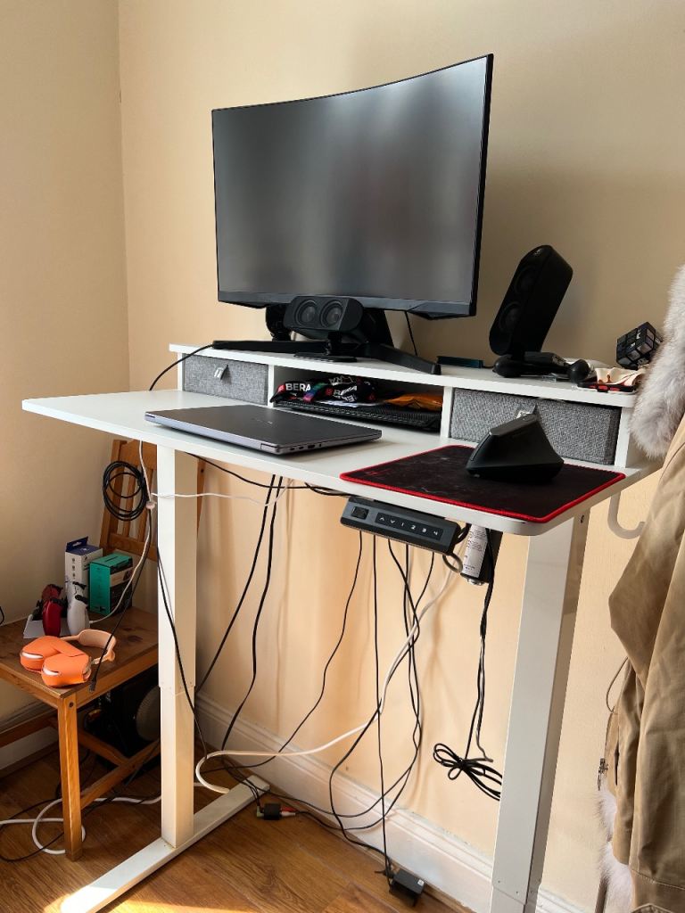 Height Adjustable Electric Standing Desk with Double Drawer, 100 * 60cm