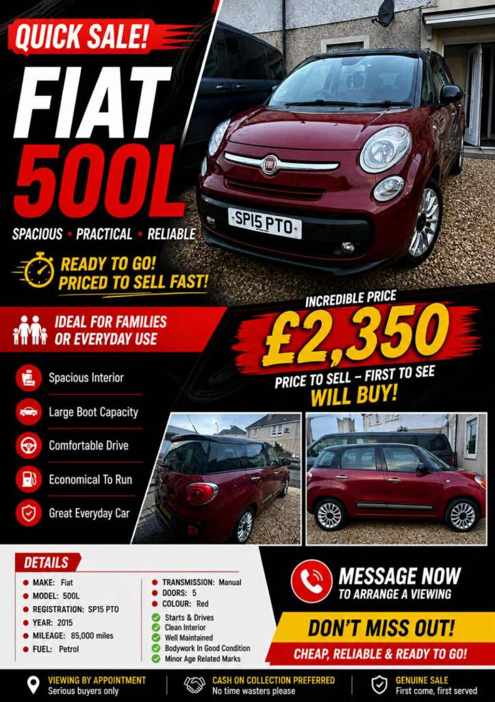 Fiat, 500L MPW, MPV, 2015, Manual, 1368 (cc), 5 doors