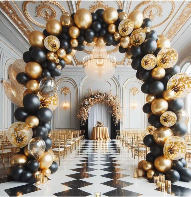 50 black and gold balloons