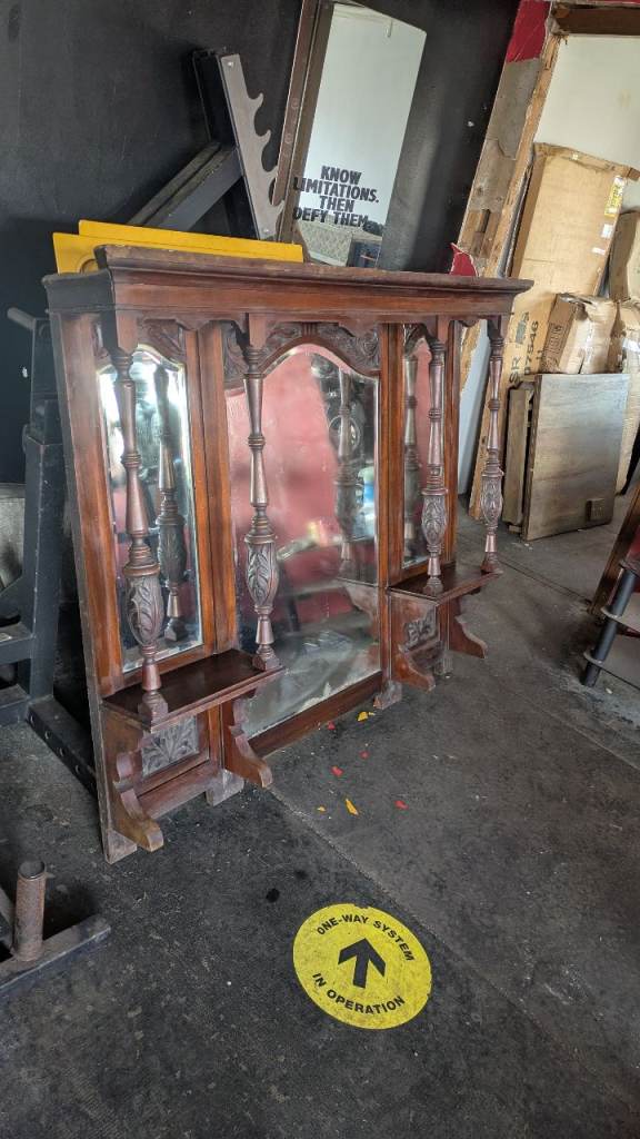 Vintage Wooden  Mirror with Shelves and Carvings