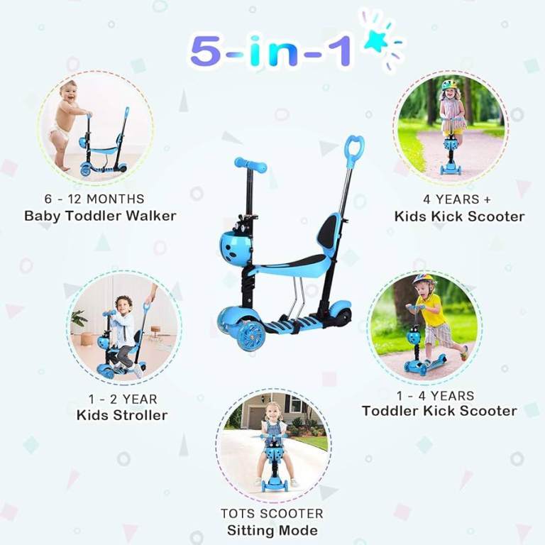 5 in 1 Kids Scooter Adjustable Seat 3 Wheels Kick Scooters Toddler Age 2-12yrs