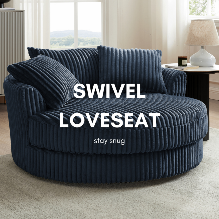 Navy Blue Teddy Cord Swivel Cuddle Chair - Sits 2, Cushions Included