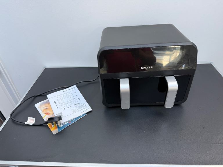 As New Salter EK5872GMTLLDL  Dual Air Pro - Dual Basket Air Fryer - Black
