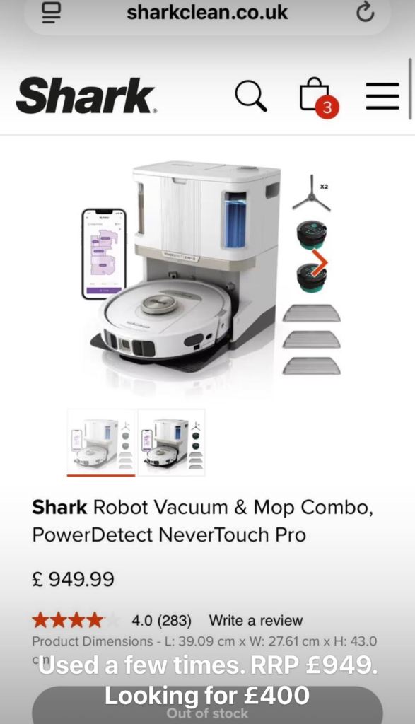Shark Robot Vacuum & Mop Combo, PowerDetect NeverTouch 