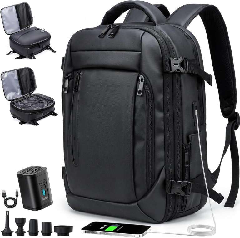 new in packaging - Carry On Vacuum Backpack Travel Bag with Electric Pump - black