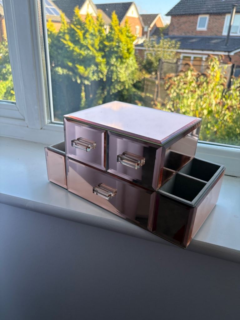 Rose Gold Mirrored Jewellery Box with Drawers and Organiser