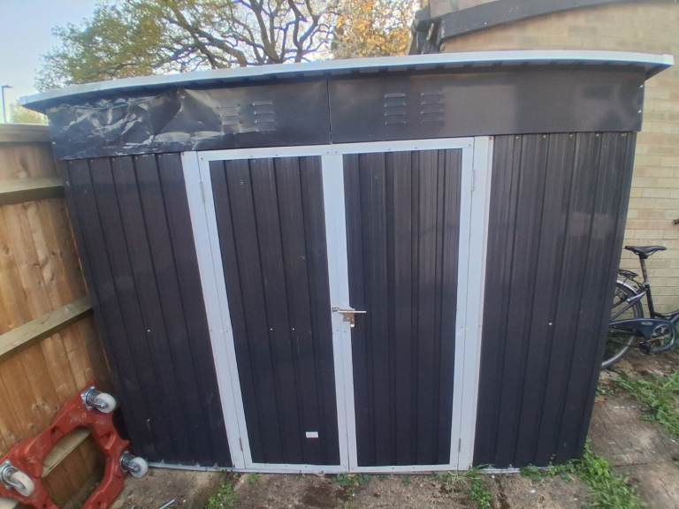 Metal Garden Shed Pent Roof With Free Foundation Base Storage House Grey only £100 or best offer