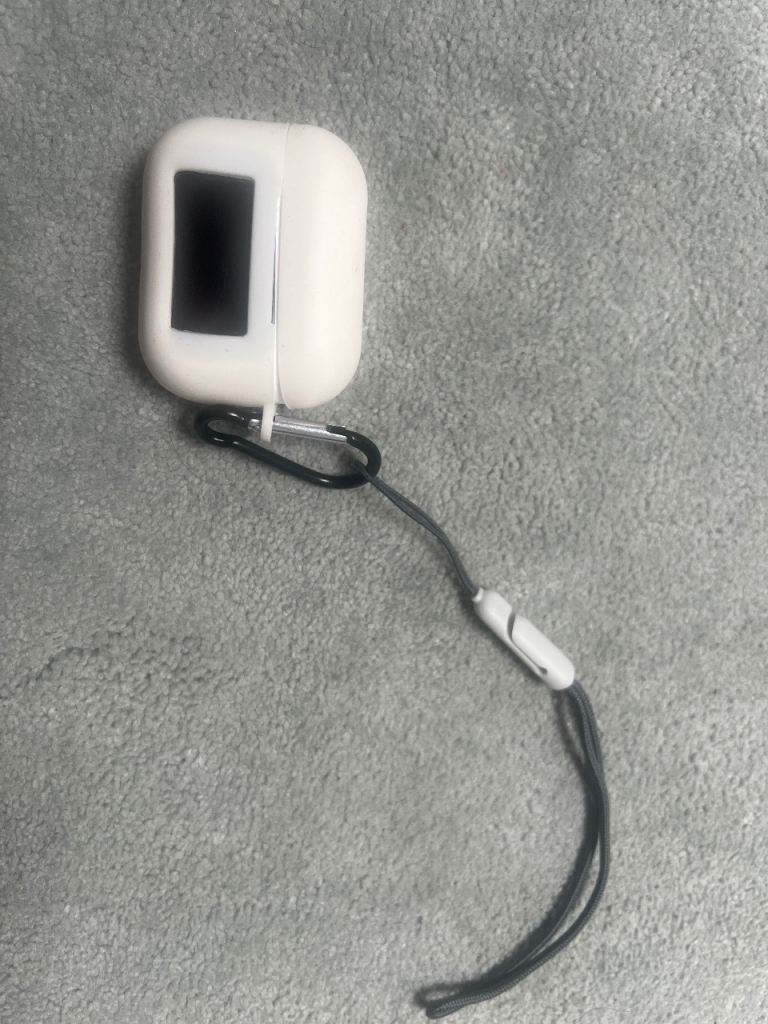 White Headphone Case with Clip and Lanyard – Good Condition