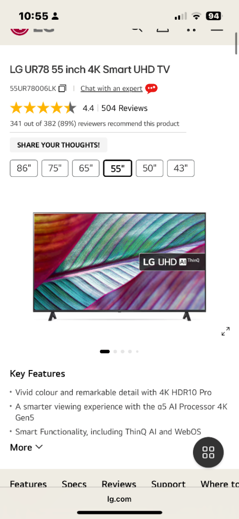 Lg 55 inch 4k tv smart TV 2 years old 