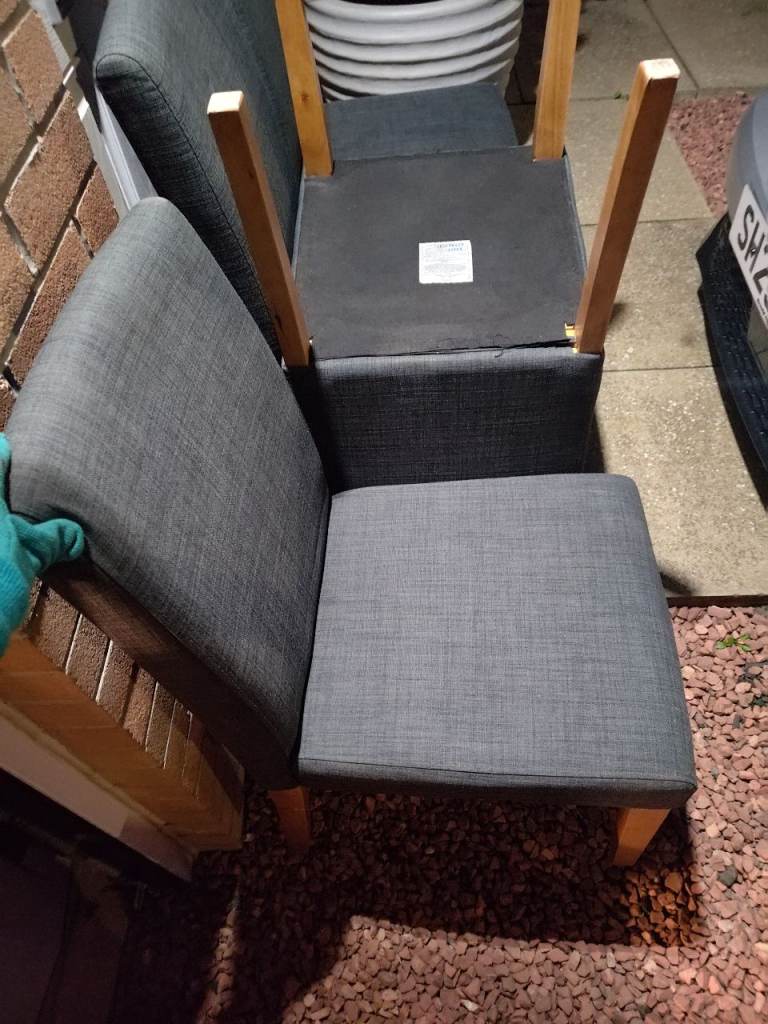 X4 charcoal grey dining chairs with wooden legs