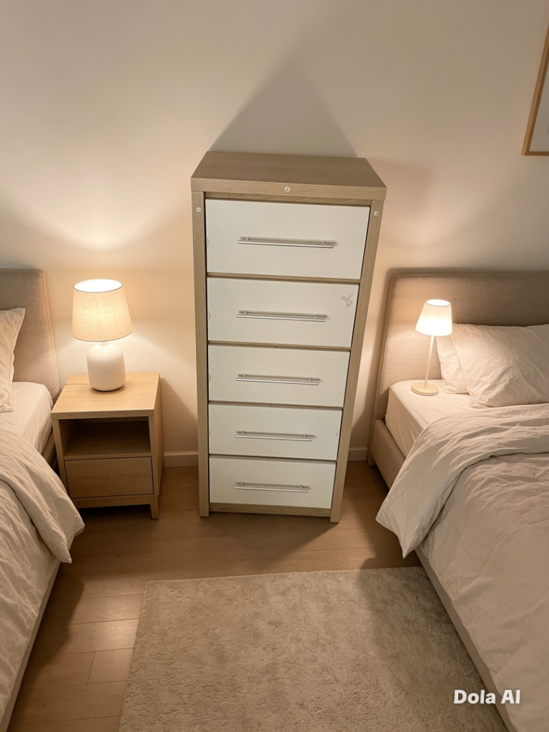 Tall Chest of 5 Drawers - Wood and White Finish