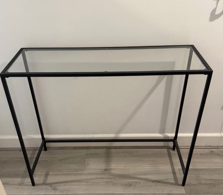 Black Metal Frame Glass Top Console Table - Collection Only