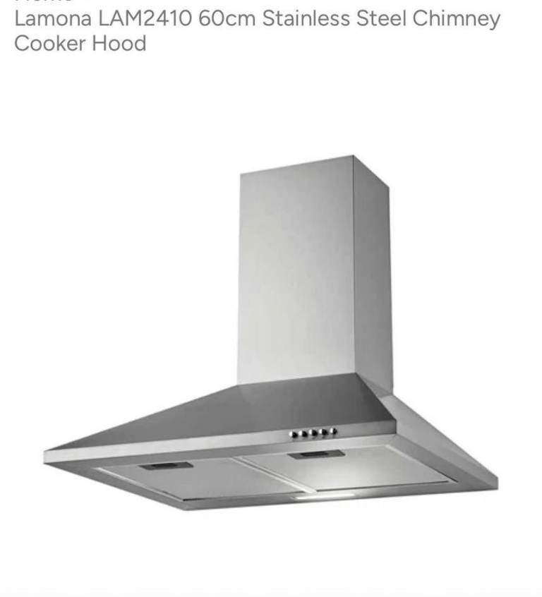Stainless Steel Chimney Cooker Hood 60cm Lamona by Howdens (NEW) + FoC Black Splashback (Used)