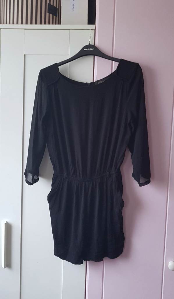 Black playsuit with opaque sleeves S/M River island