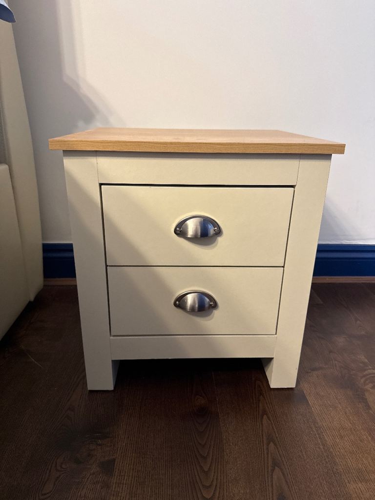 Cream Bedside Table with Oak Top – Good Condition