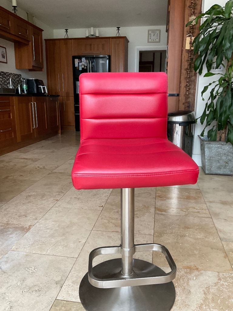 Deluxe Brushed stainless steel bar stools in red x 4