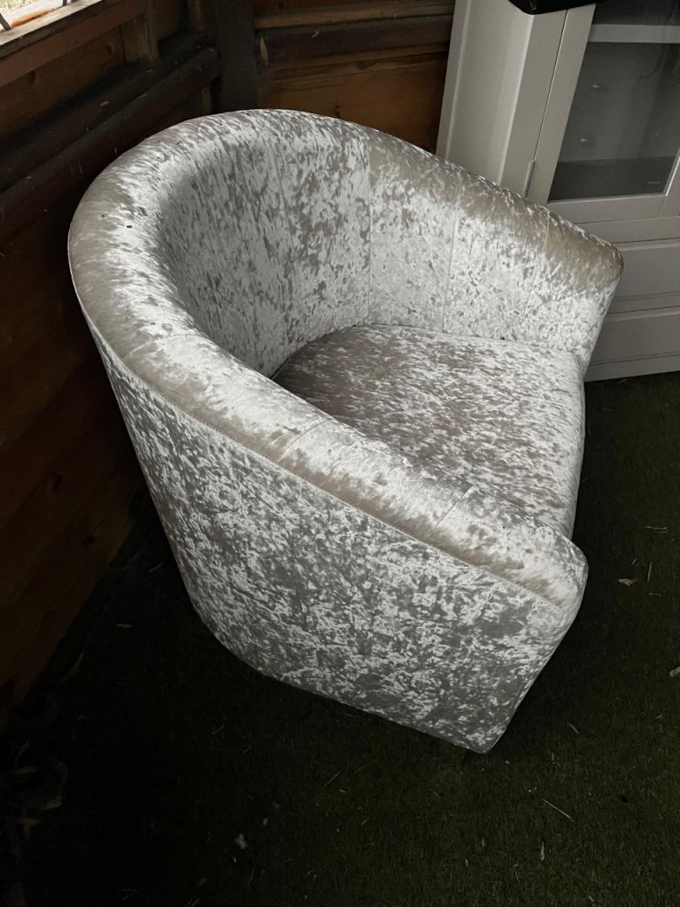 Silver crushed velvet tub chair 