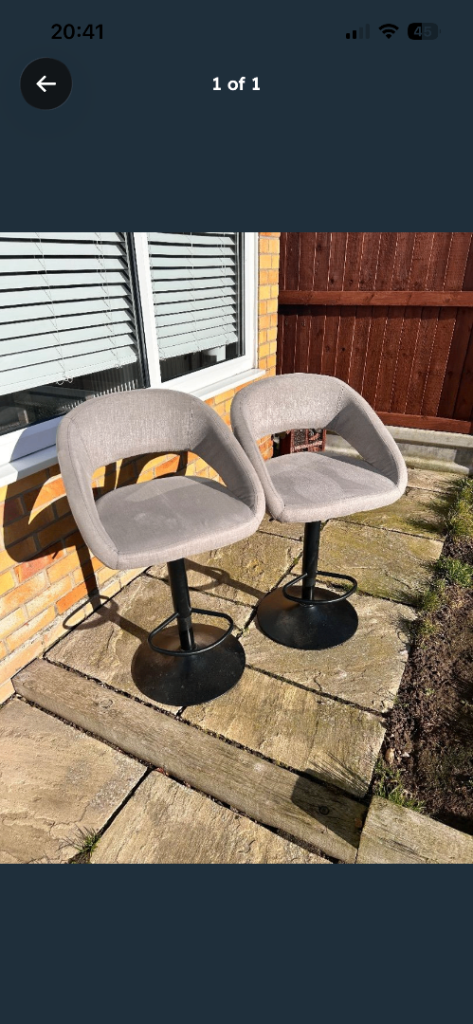 Pair of Grey Swivel Bar Stools – Good Condition