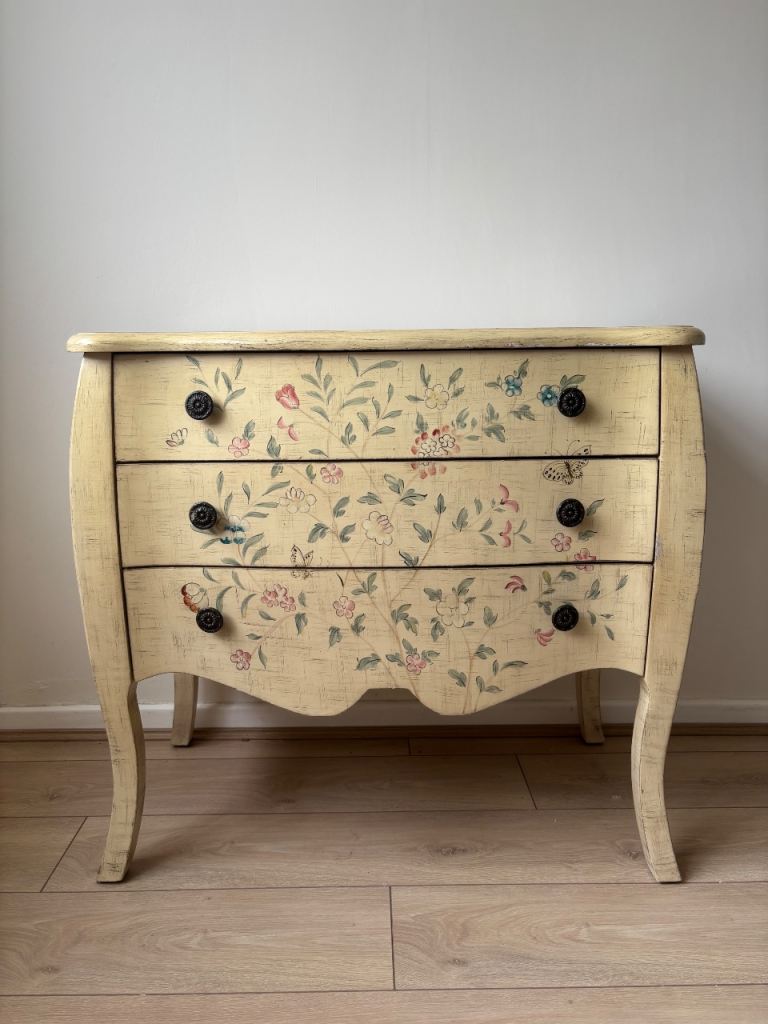 Homsense Cream Shabby Chic Distressed French Hand Painted Floral Drawers