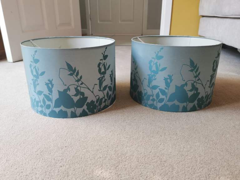 Pair of Light & Dark Teal Floral Lampshades