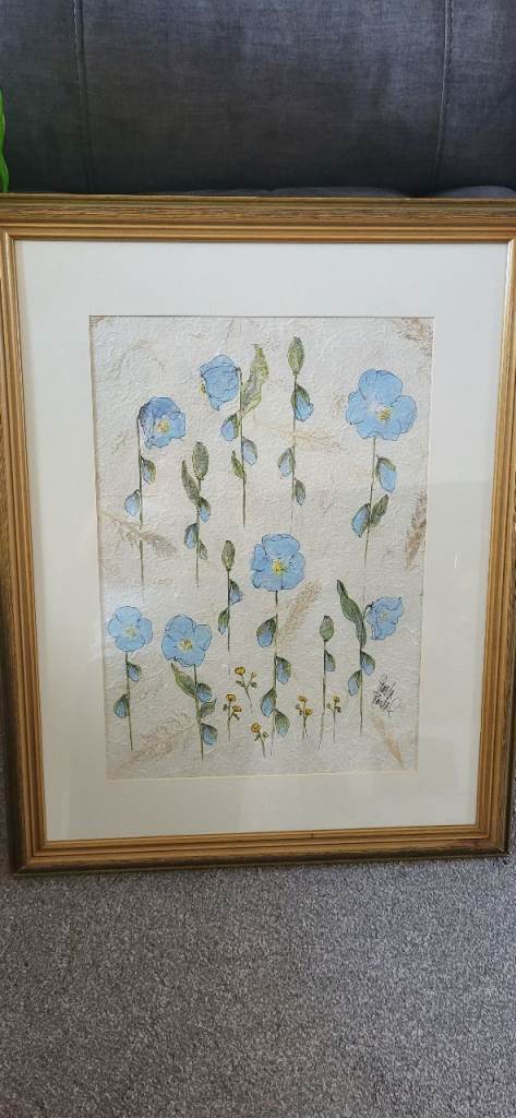Painting by Pamela Randal, Blue Poppies Painting, Framed