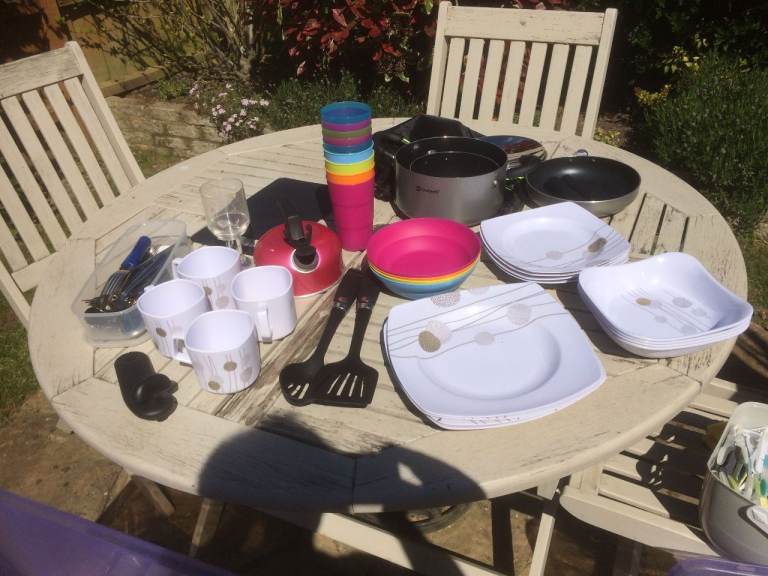 Camping Plates, Cups, Saucepans, Cutlery and other items