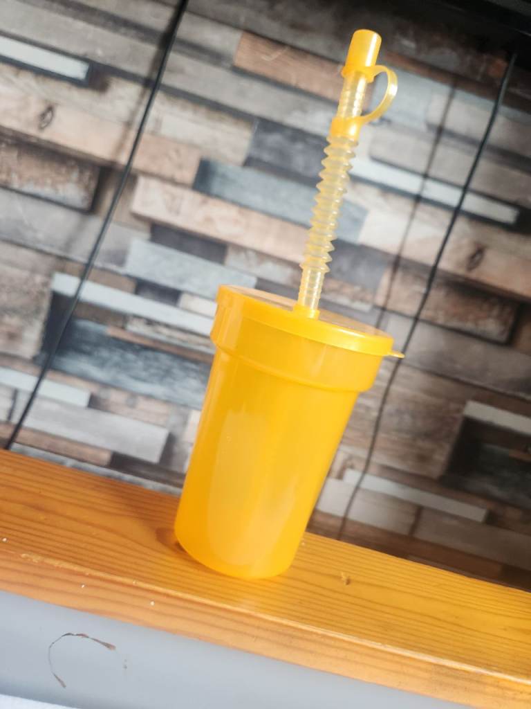 Set of 8 Bright Plastic Cups with Straws and Lids – NEW
