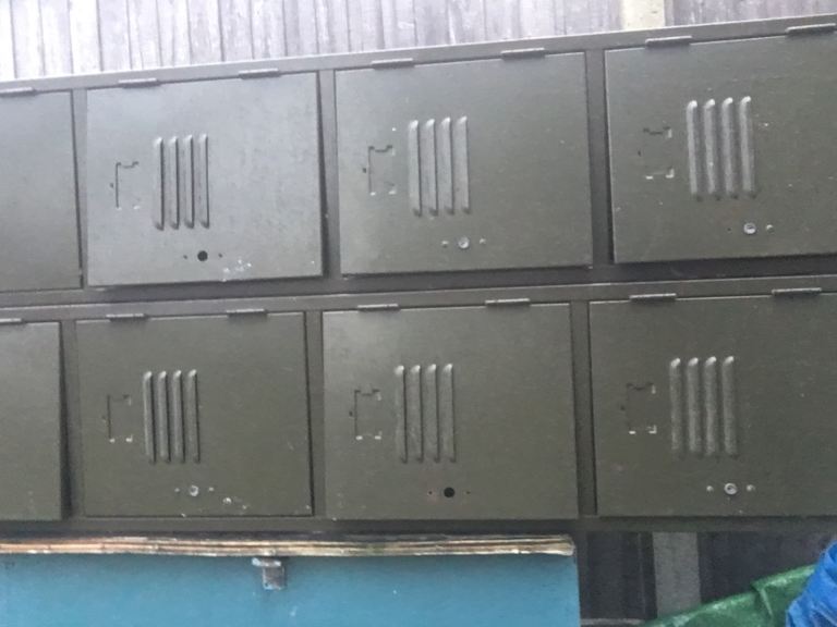 green metal locker 2 x4