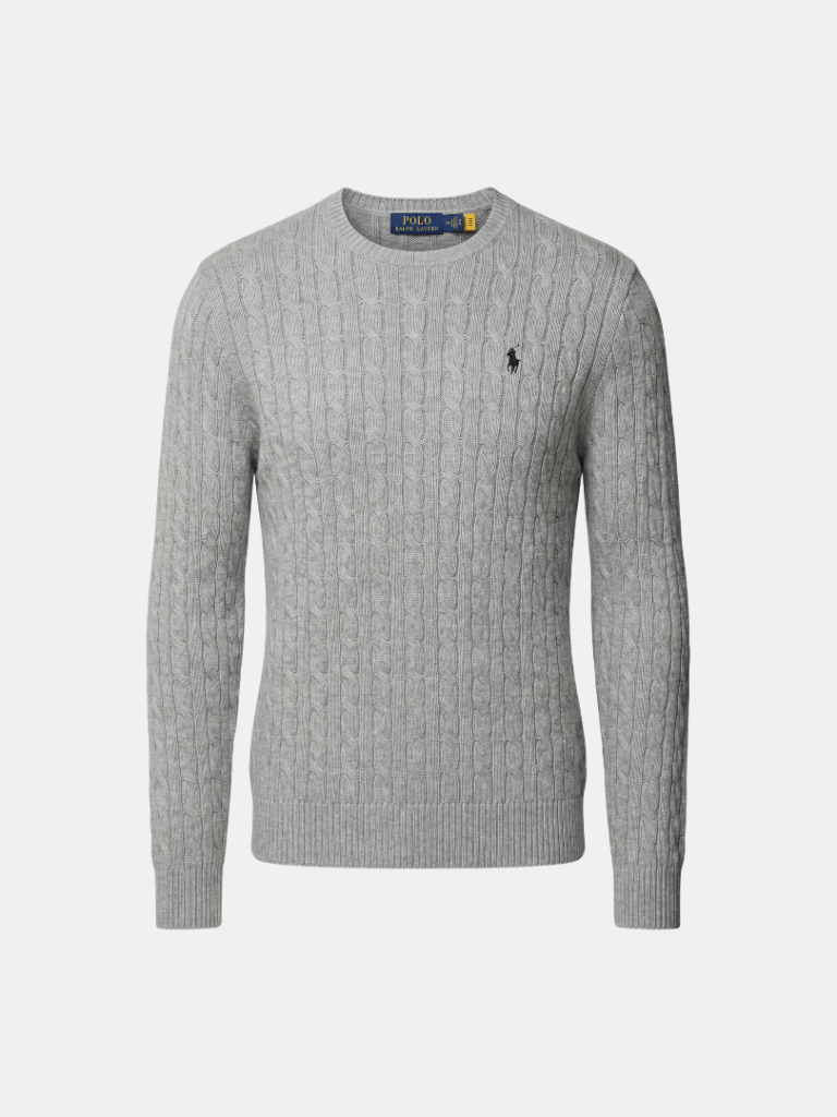 New Polo Ralph Lauren Cable Knit Jumper – Grey Size L