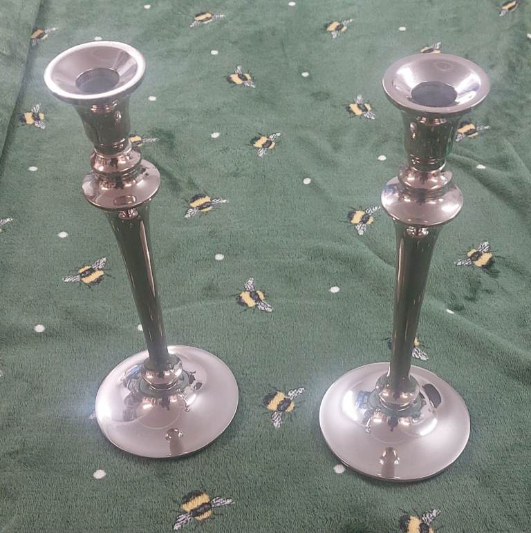 1 pair of Laura Ashley silver effect dinner candle sticks