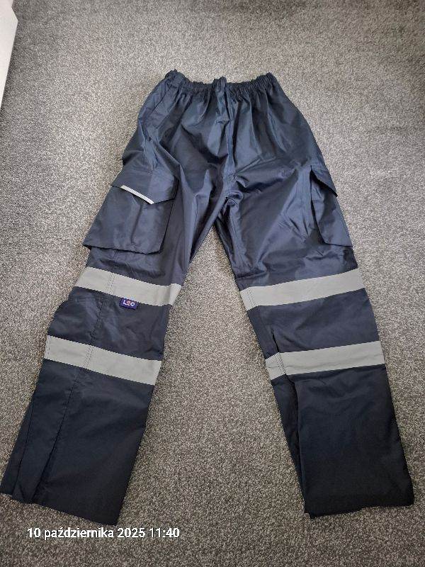 LEO Navy Waterproof Work Trousers - PU Coated Polyester, Reflective, Size M/L