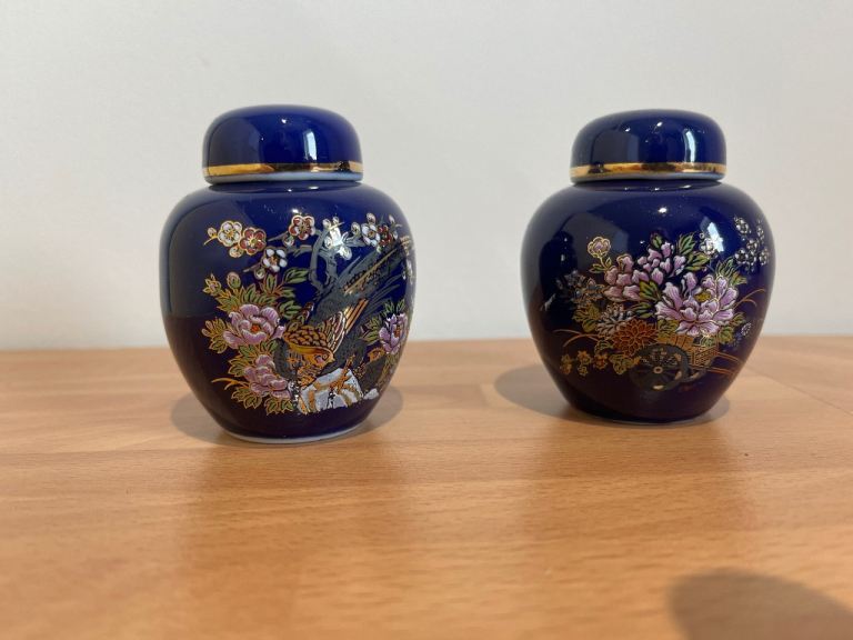 Pair of Small Blue Ginger Jars with Lids