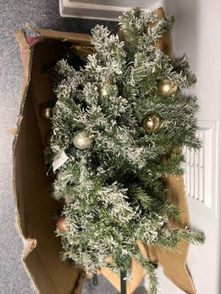  Habitat 6ft Pre-lit Pencil Christmas Tree, Snow Tipped in Green